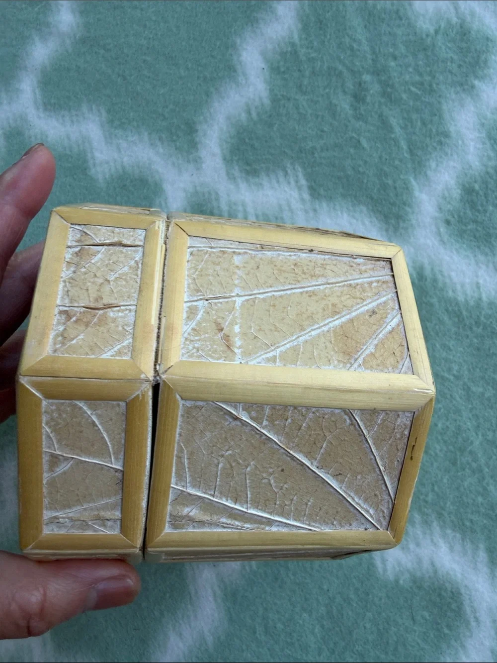 Octagonal Decorative Box with Dragonfly Accent - Beige and Green